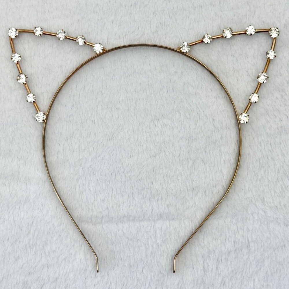 Metal Cat Ear Women Headband w/Crystals Rose Gold Color